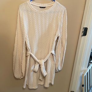 White Cable Knit Dress with Tie